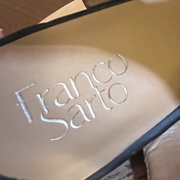 Franco Sarto Gabriel Black Peep Toe Leather Slingback Cork Heel Size 9.5 - Picture 9 of 9